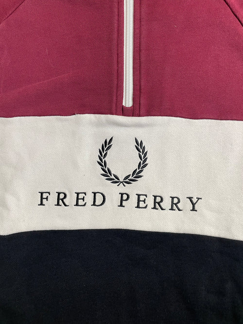 Fred Perry Halfzip Sweater in Weinrot, weiß, schwarz - Gr. XS